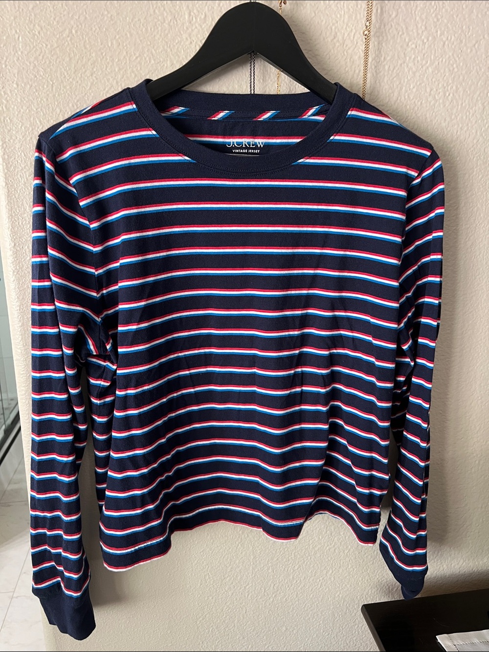 J. Crew Navy Long-Sleeve Striped Crewneck Tee